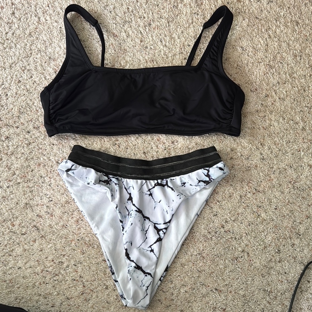 SHEIN Black and White Bikini Set with Sporty Design